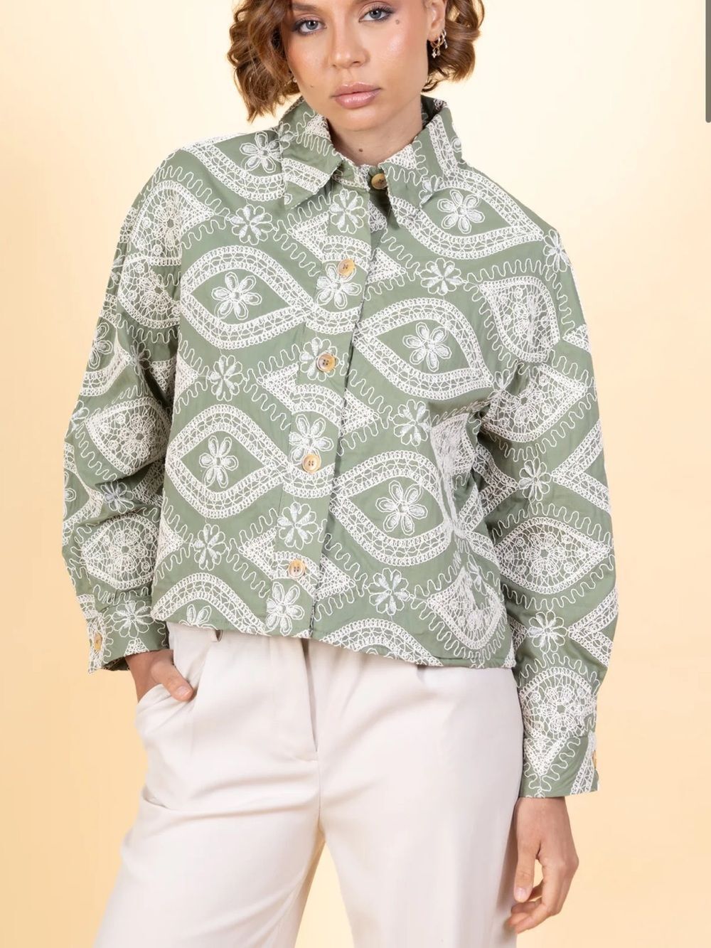 Cotton Casual Cottagecore Barbiecore Vanilla Mint Green Jacket by Cherry Paris